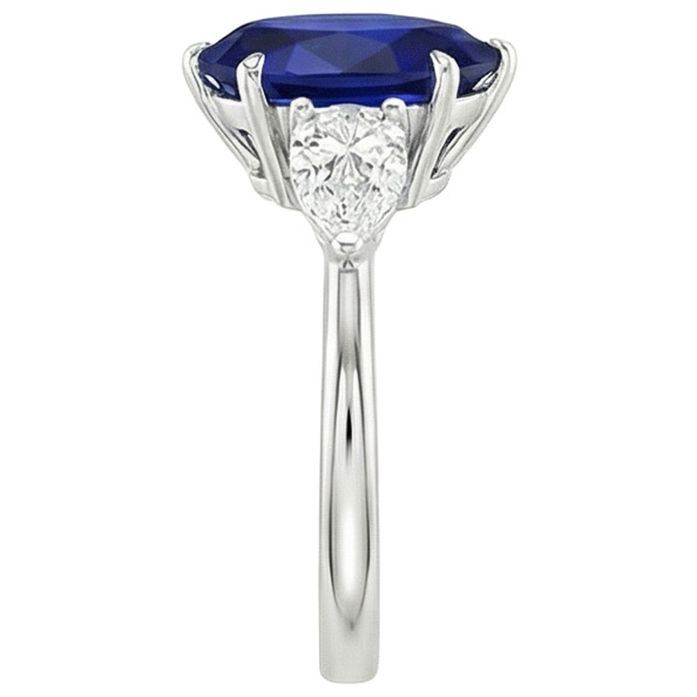 Three Stone Gold Pear Cut Ceylon Color Sapphire & IGI CERTIFIED Diamond Ring 6.75 Carats