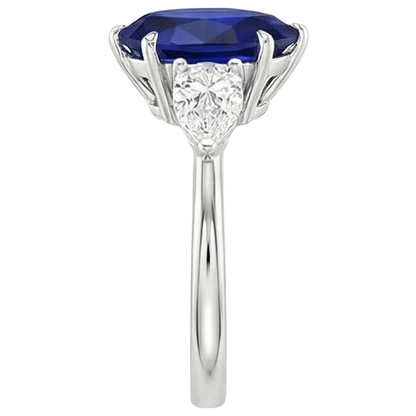 Three Stone Gold Pear Cut Ceylon Color Sapphire & IGI CERTIFIED Diamond Ring 6.75 Carats