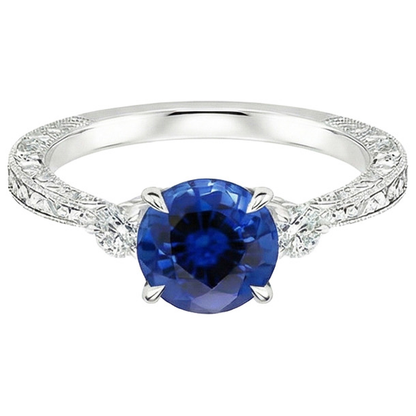 natural round sapphire 2.50ct ring close up detail