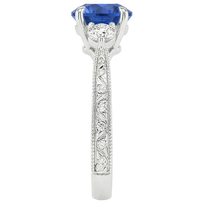 natural round sapphire 2.50ct ring profile view