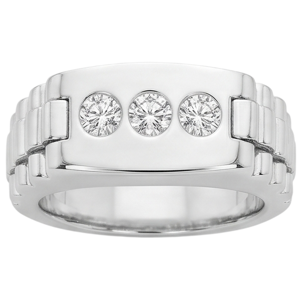 Three Stone Gypsy Men's Ring Gents 1.50 Carats Round Diamonds