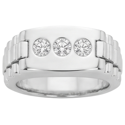Three Stone Gypsy Men's Ring Gents 1.50 Carats Round Diamonds
