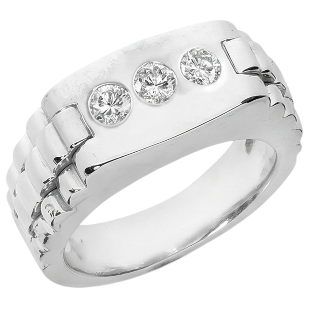 Three Stone Gypsy Men's Ring Gents 1.50 Carats Round Diamonds
