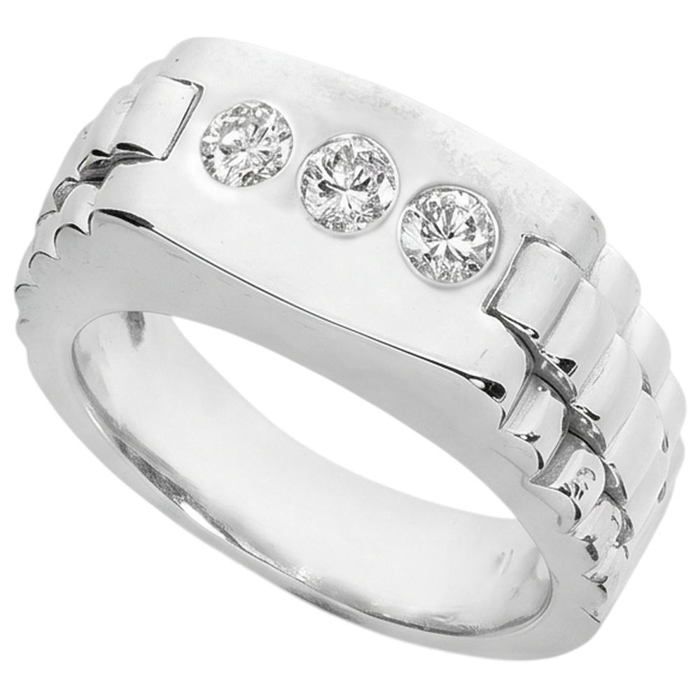 Three Stone Gypsy Men's Ring Gents 1.50 Carats Round Diamonds