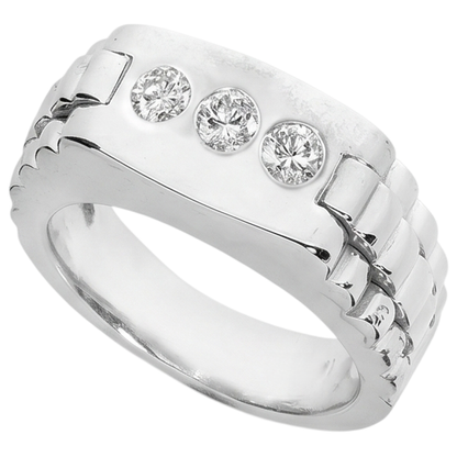 Three Stone Gypsy Men's Ring Gents 1.50 Carats Round Diamonds