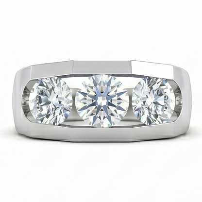 Three Stone Men's Ring Lab Grown Round Diamonds 10K Gold