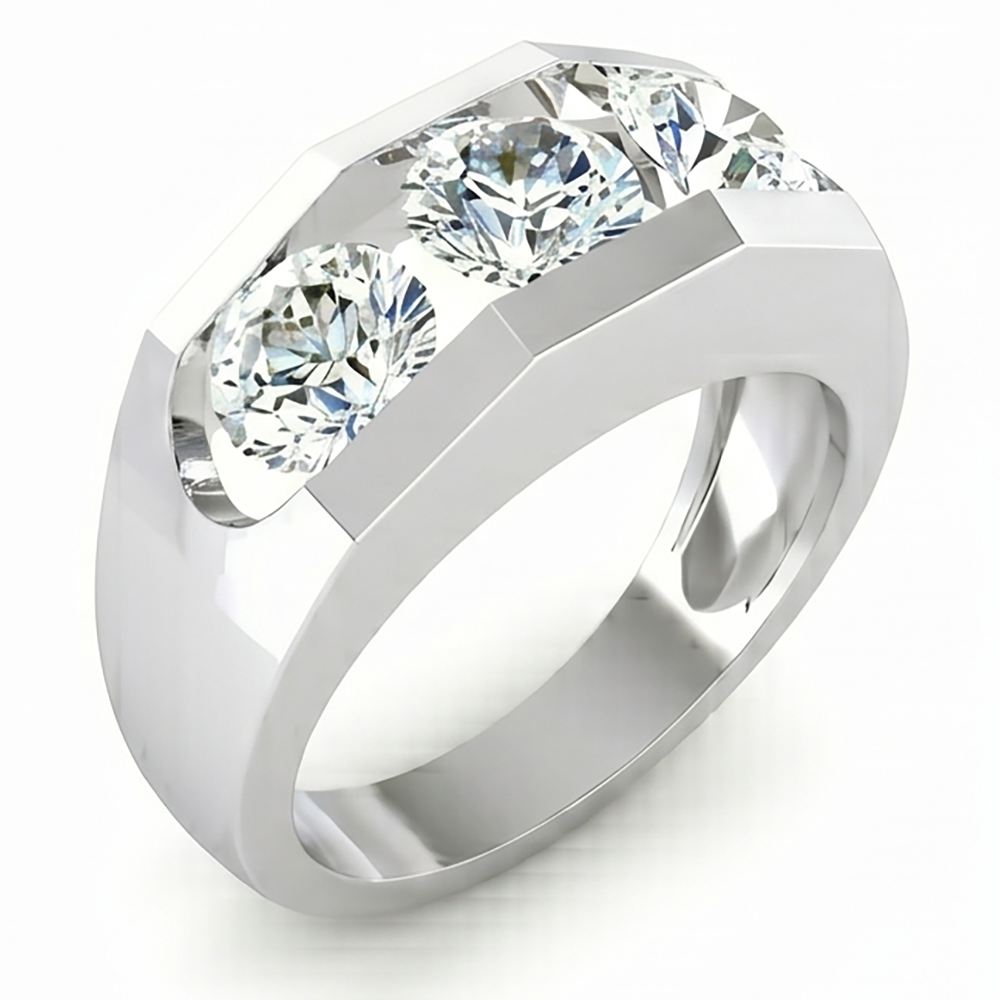 Three Stone Men's Ring Lab Grown Round Diamonds 10K Gold