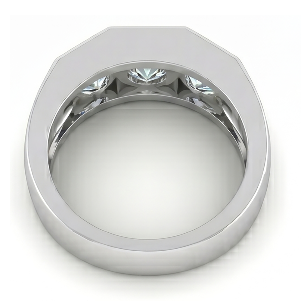 Three Stone Men's Ring Lab Grown Round Diamonds 10K Gold