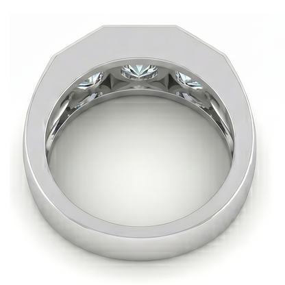 Three Stone Men's Ring Lab Grown Round Diamonds 10K Gold
