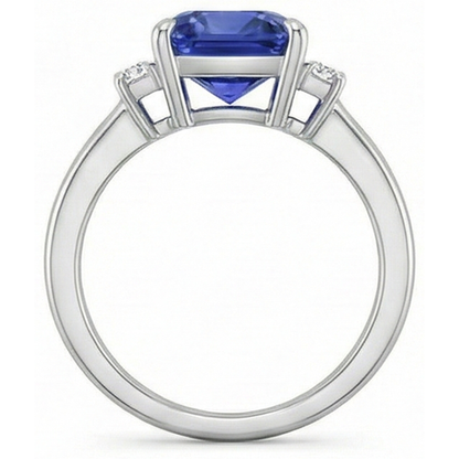Three Stone Natural Earth Mined Diamond Blue Sapphire Ring 3.25 Carats White Gold