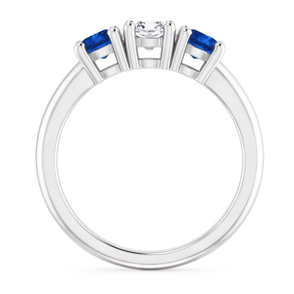 Three Stone Natural Earth Mined Diamond Ring 0.60 Carats Ceylon Blue Sapphire Jewelry New