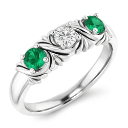 Three-Stone Natural Earth Mined Diamond Ring Emerald Antique Style 0.60 Carats