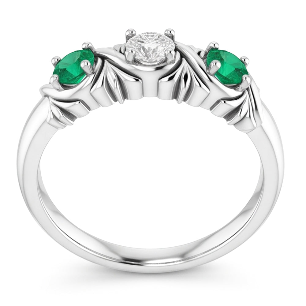 Three-Stone Natural Earth Mined Diamond Ring Emerald Antique Style 0.60 Carats