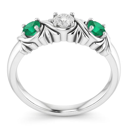 Three-Stone Natural Earth Mined Diamond Ring Emerald Antique Style 0.60 Carats
