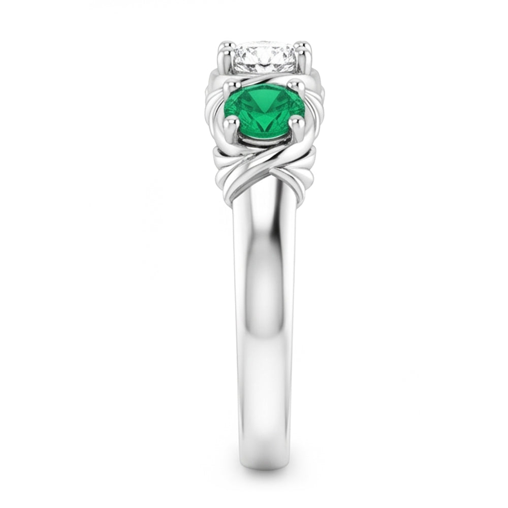 Three-Stone Natural Earth Mined Diamond Ring Emerald Antique Style 0.60 Carats