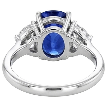 Three Stone Natural Earth Mined Diamond & Blue Sapphire Engagement Ring 8 Carats Gold 14K