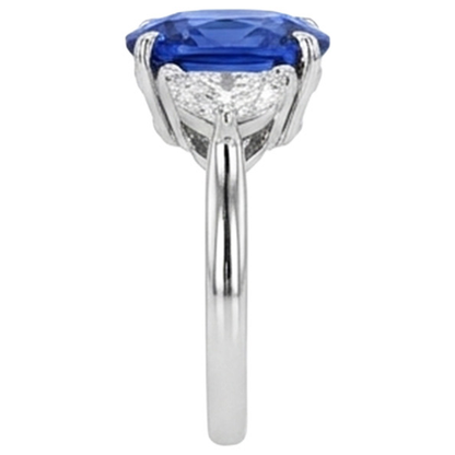 Three Stone Natural Earth Mined Diamond & Blue Sapphire Engagement Ring 8 Carats Gold 14K