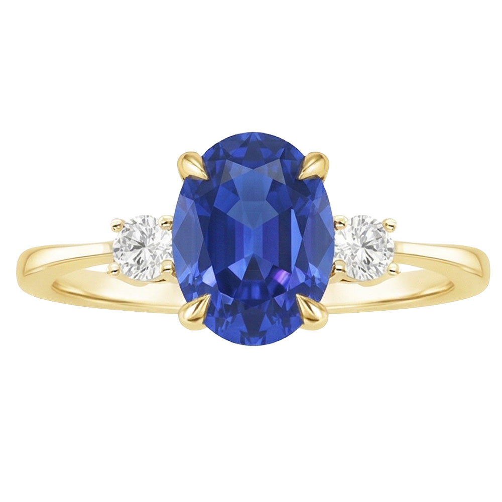 Three Stone Oval Blue Sapphire & Round Natural Earth Mined Diamond Ring Gold 5.50 Carats