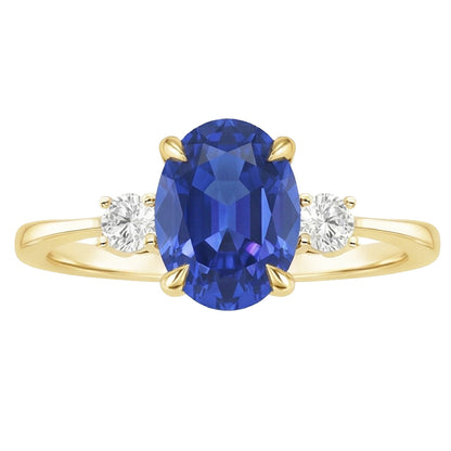 Three Stone Oval Blue Sapphire & Round Natural Earth Mined Diamond Ring Gold 5.50 Carats