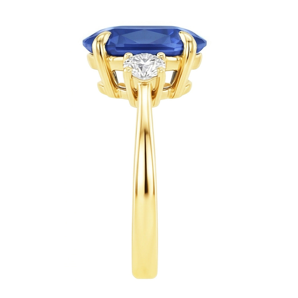 Three Stone Oval Blue Sapphire & Round Natural Earth Mined Diamond Ring Gold 5.50 Carats