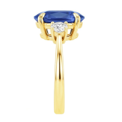 Three Stone Oval Blue Sapphire & Round Natural Earth Mined Diamond Ring Gold 5.50 Carats