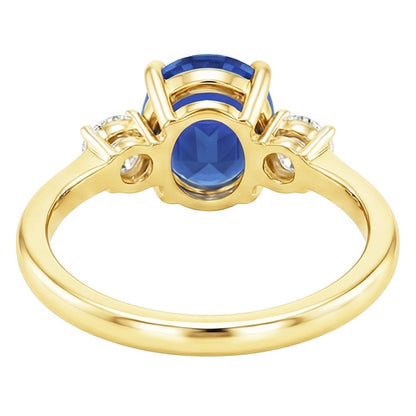 Three Stone Oval Blue Sapphire & Round Natural Earth Mined Diamond Ring Gold 5.50 Carats