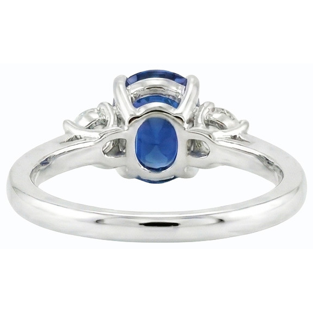 Three Stone Oval Ceylon Sapphire & Round Natural Earth Mined Diamond Ring 2.50 Carats