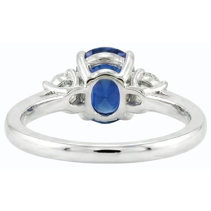 Three Stone Oval Ceylon Sapphire & Round Natural Earth Mined Diamond Ring 2.50 Carats