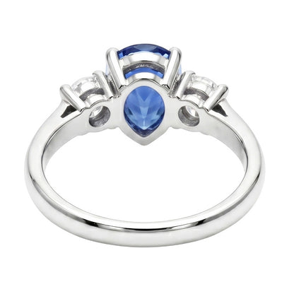 Three Stone Pear Blue Sapphire And Natural Earth Mined Diamond Engagement Ring 4.20 Ct.