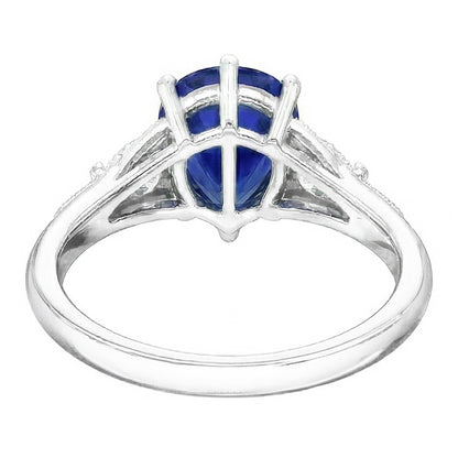 Three Stone Pear Blue Sapphire & Natural Earth Mined Diamond Ring Milgrain 1.75 Carats