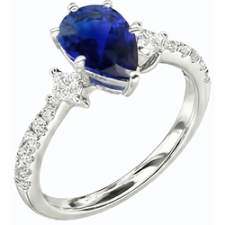Three Stone Pear Ceylon Sapphire RIng With Natural Earth Mined Diamond Accents 3 Carats