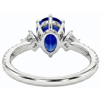 Three Stone Pear Ceylon Sapphire RIng With Natural Earth Mined Diamond Accents 3 Carats