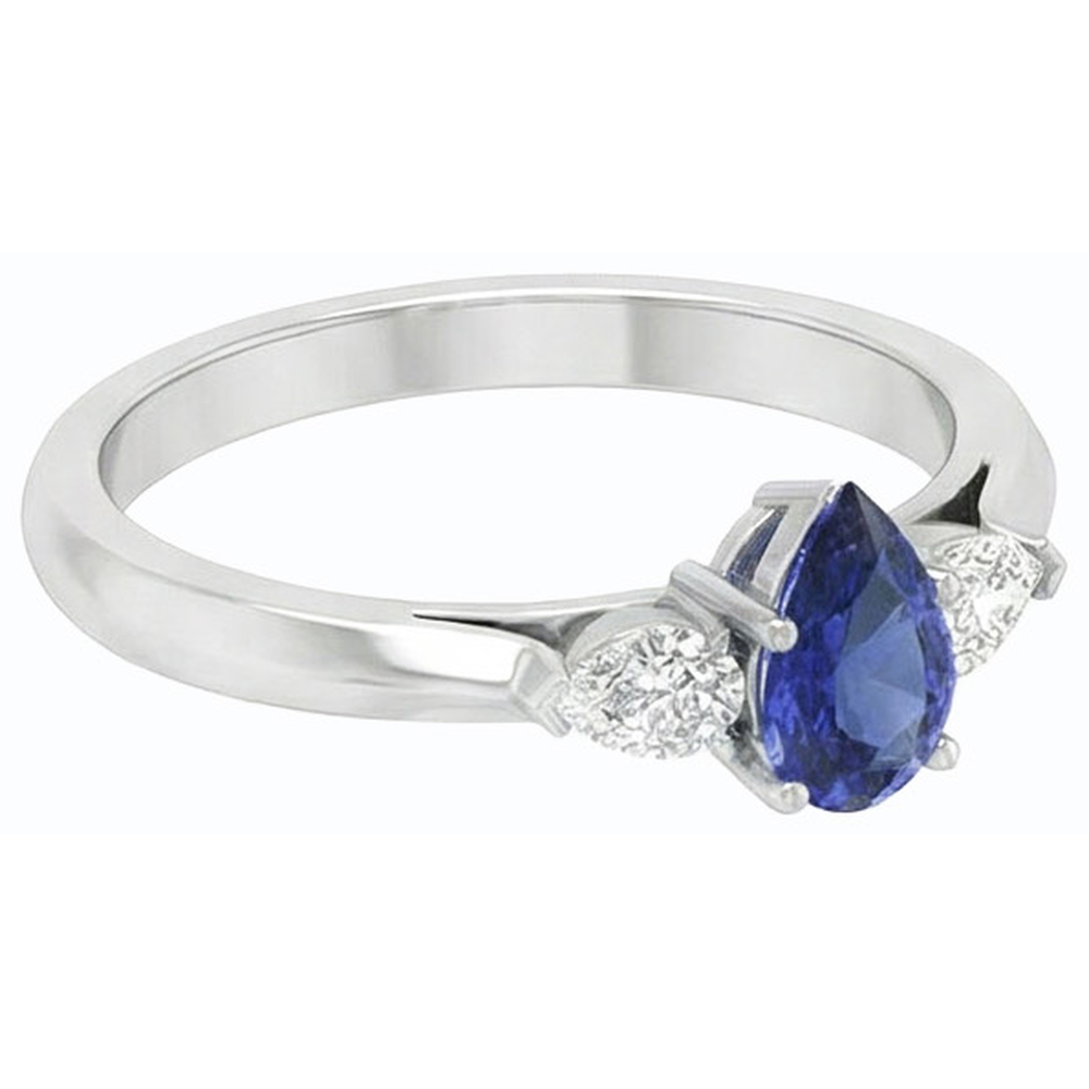 natural pear sapphire 1.25ct ring close up detail