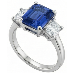 Three Stone Princess Natural Earth Mined Diamond & Emerald Blue Sapphire Ring 2.50 Carats