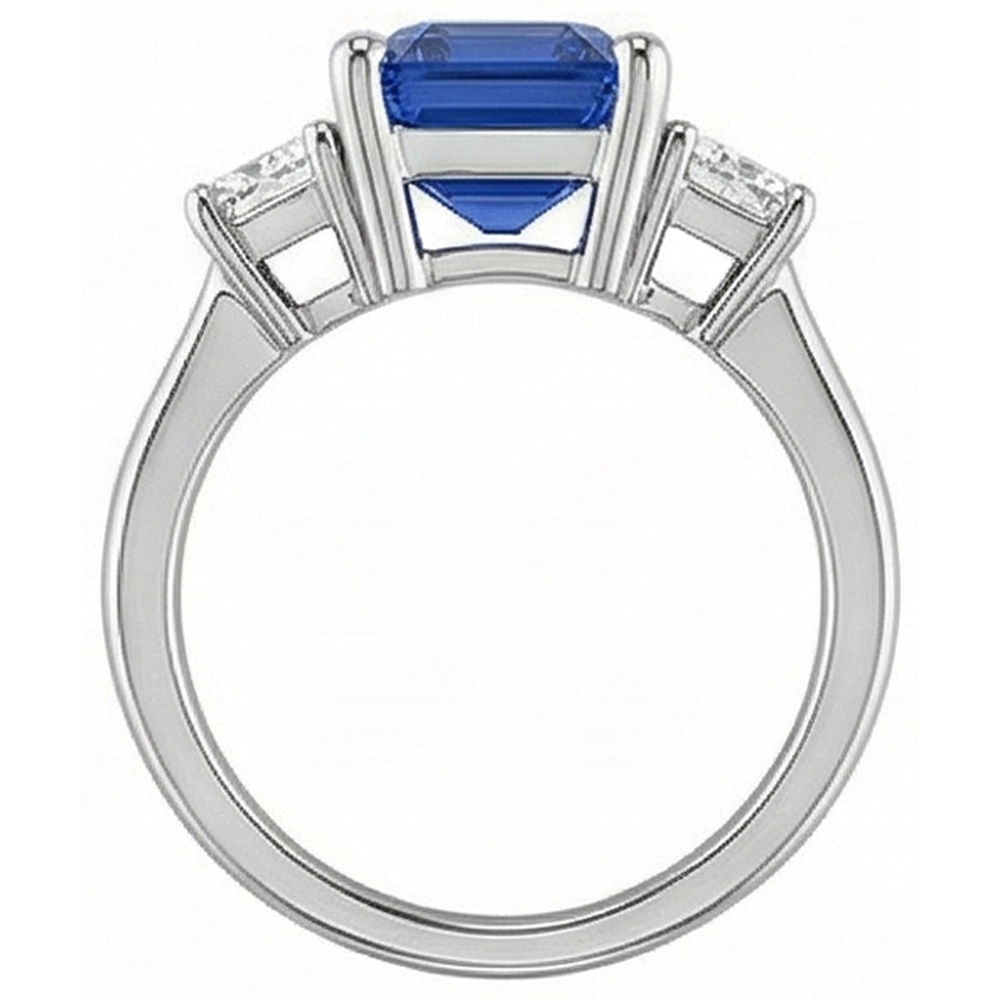 Three Stone Princess Natural Earth Mined Diamond & Emerald Blue Sapphire Ring 2.50 Carats