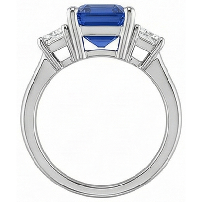 Three Stone Princess Natural Earth Mined Diamond & Emerald Blue Sapphire Ring 2.50 Carats