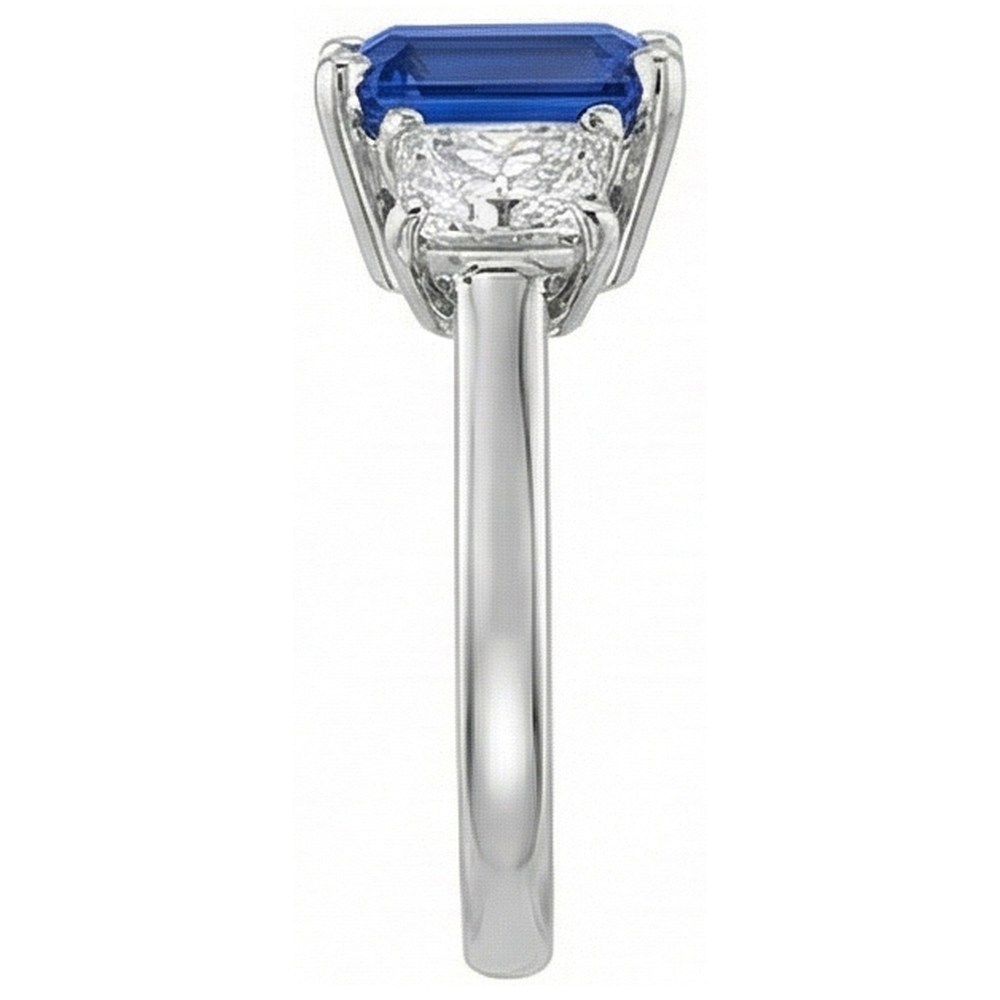 Three Stone Princess Natural Earth Mined Diamond & Emerald Blue Sapphire Ring 2.50 Carats