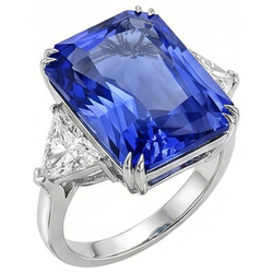 Three Stone Radiant Sapphire & Trillion Natural Earth Mined Diamond Ring 5.50 Carats
