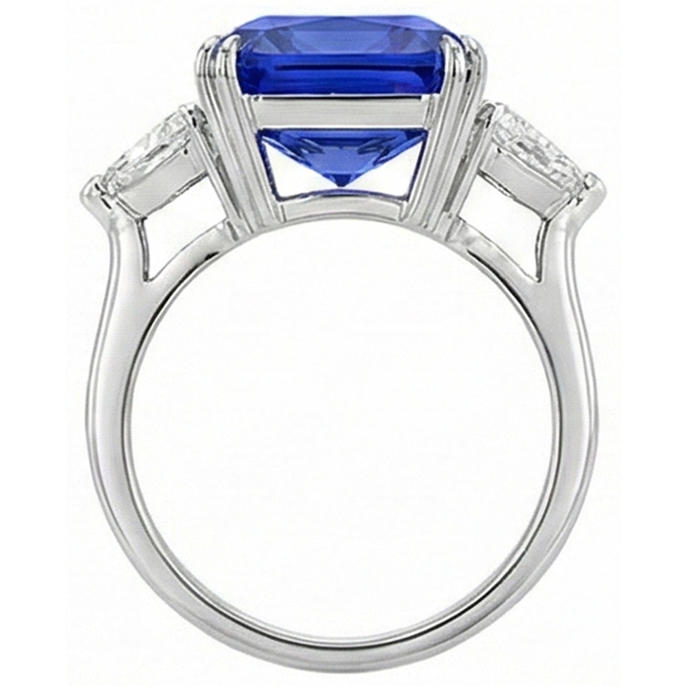 Three Stone Radiant Sapphire & Trillion Natural Earth Mined Diamond Ring 5.50 Carats