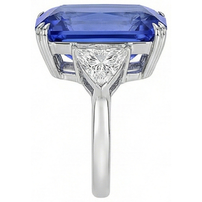 Three Stone Radiant Sapphire & Trillion Natural Earth Mined Diamond Ring 5.50 Carats