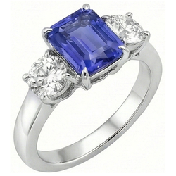 Natural Real ( Not Lab Grown )  Three Stone Ring Antique Style Emerald Ceylon Sapphire 3 Carats