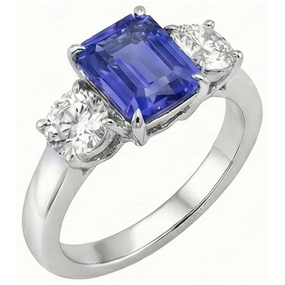 Natural Real ( Not Lab Grown )  Three Stone Ring Antique Style Emerald Ceylon Sapphire 3 Carats
