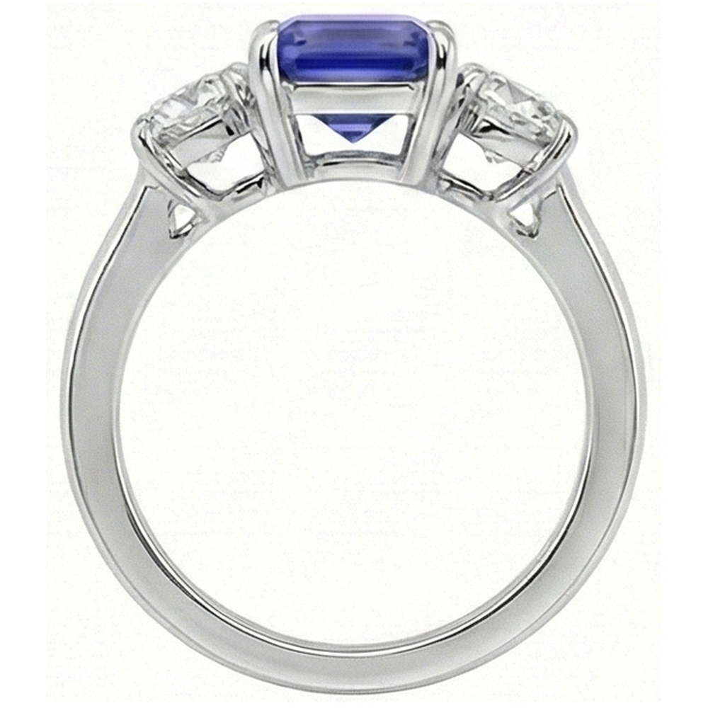 Natural Real ( Not Lab Grown )  Three Stone Ring Antique Style Emerald Ceylon Sapphire 3 Carats
