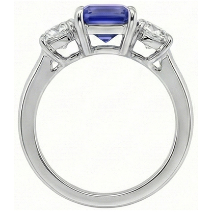 Natural Real ( Not Lab Grown )  Three Stone Ring Antique Style Emerald Ceylon Sapphire 3 Carats