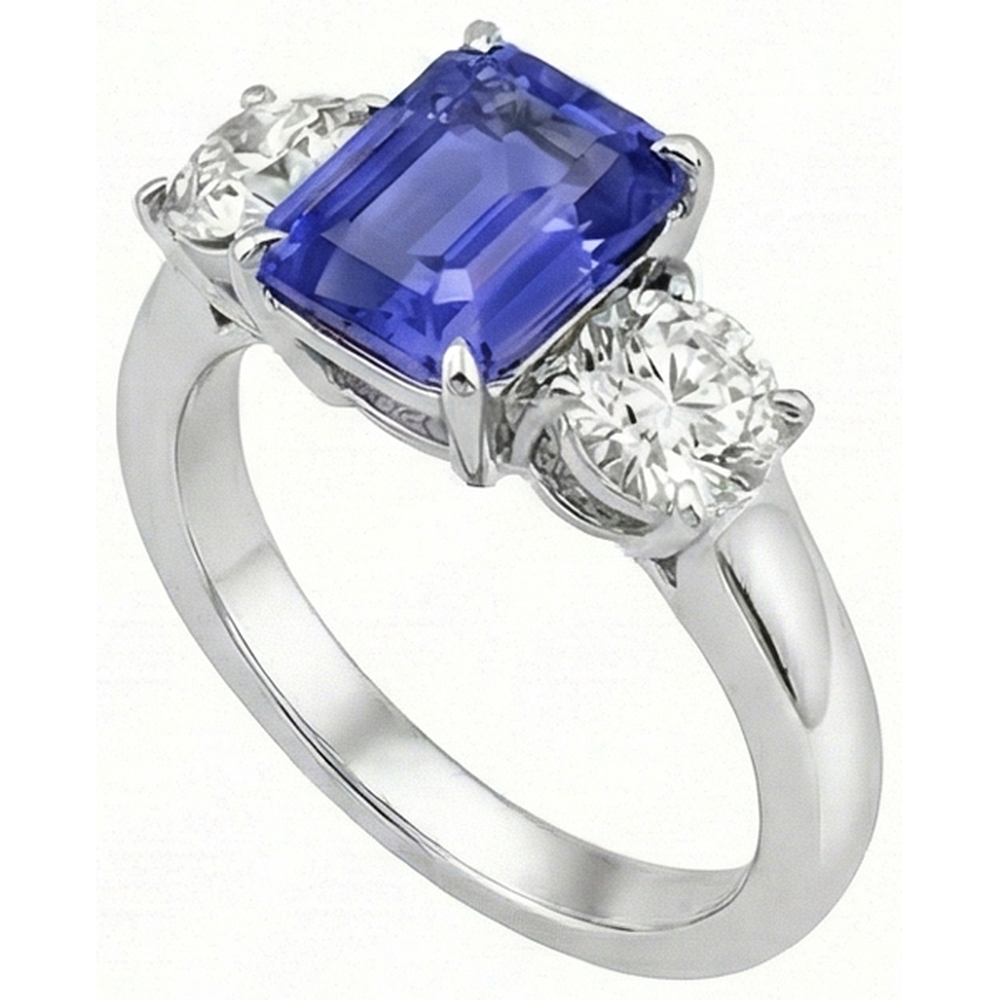 Natural Real ( Not Lab Grown )  Three Stone Ring Antique Style Emerald Ceylon Sapphire 3 Carats