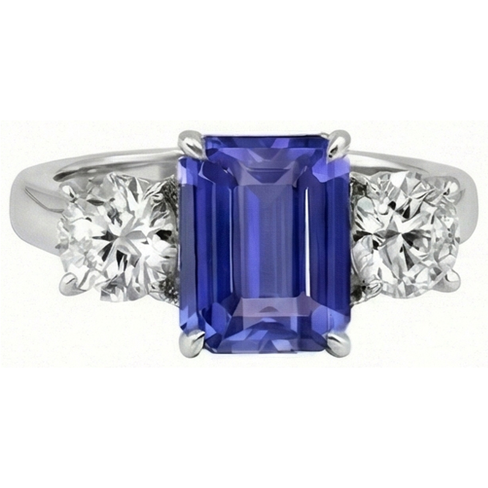 Natural Real ( Not Lab Grown )  Three Stone Ring Antique Style Emerald Ceylon Sapphire 3 Carats