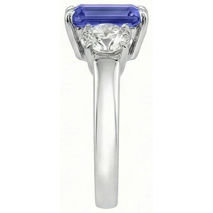 Natural Real ( Not Lab Grown )  Three Stone Ring Antique Style Emerald Ceylon Sapphire 3 Carats