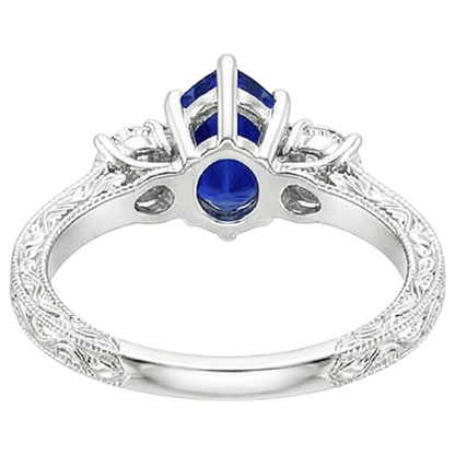 Three Stone Ring Antique Style Pear Blue Sapphire & Natural Earth Mined Diamonds 5 Carats
