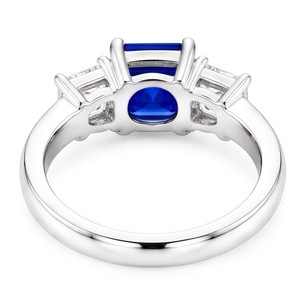 Three Stone Ring Asscher Ceylon Sapphire & Natural Earth Mined Diamonds 2.50 Carats