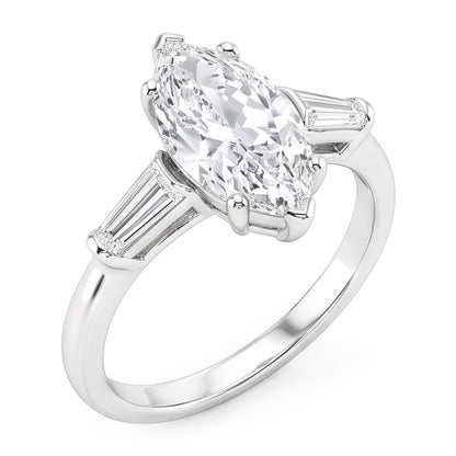 Three Stone Ring Baguette & Marquise Old Mine Cut Natural Real Diamond ( Not Lab Grown ) 4.50 Carats